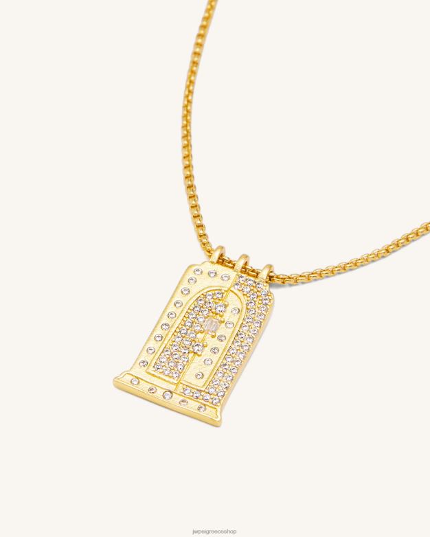 κολιέ JW PEI L4XRH345 Επίχρυσο 18 καρατίων & λευκό ζιργκόν Ρωμαϊκό μικρό κολιέ με καμάρα