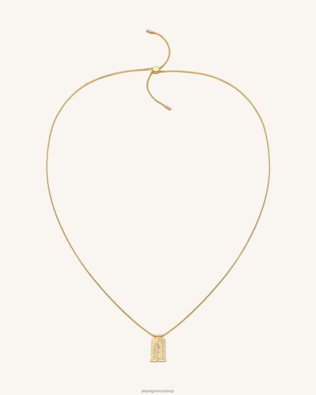 κολιέ JW PEI L4XRH345 Επίχρυσο 18 καρατίων & λευκό ζιργκόν Ρωμαϊκό μικρό κολιέ με καμάρα