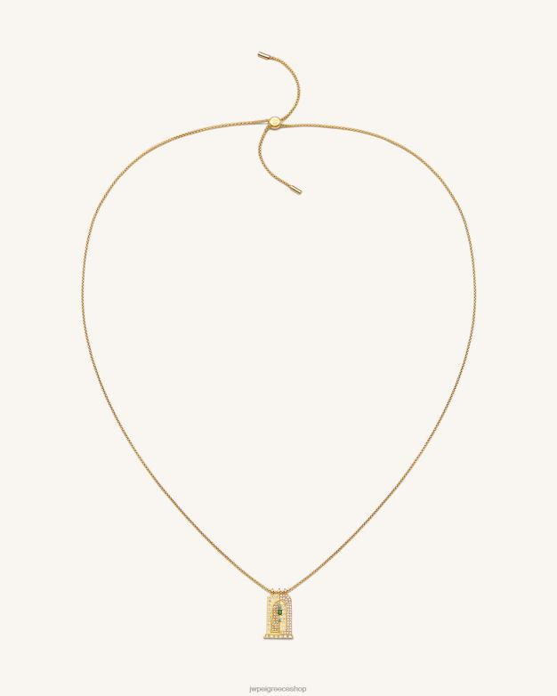 κολιέ JW PEI L4XRH346 Επίχρυσο 18 καρατίων & πολύχρωμο ζιργκόν Ρωμαϊκό μικρό κολιέ με καμάρα