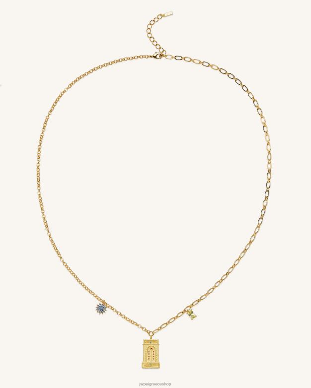 κολιέ JW PEI L4XRH349 Επίχρυσο 18 καρατίων & πολύχρωμο ζιργκόν Κρεμαστό κολιέ ρωμαϊκό τόξο