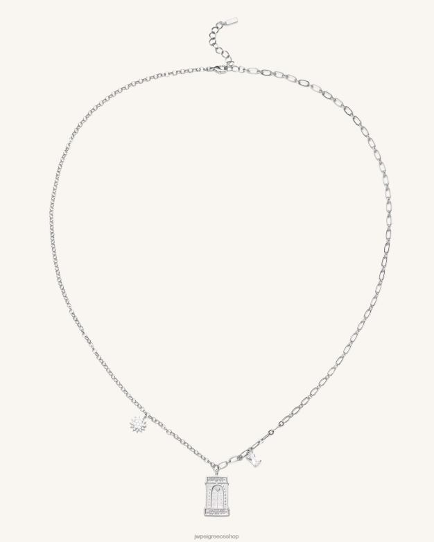 κολιέ JW PEI L4XRH350 Λευκό επιχρυσωμένο 18 καρατίων & λευκό ζιργκόν Κρεμαστό κολιέ ρωμαϊκό τόξο