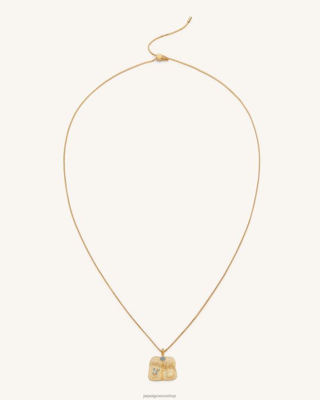 κολιέ JW PEI L4XRH355 Επίχρυσο 18 καρατίων & μπλε ζιργκόν & πράσινο νάνο κολιέ μενταγιόν βεντάλια