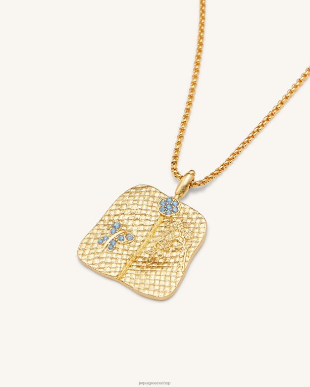 κολιέ JW PEI L4XRH355 Επίχρυσο 18 καρατίων & μπλε ζιργκόν & πράσινο νάνο κολιέ μενταγιόν βεντάλια