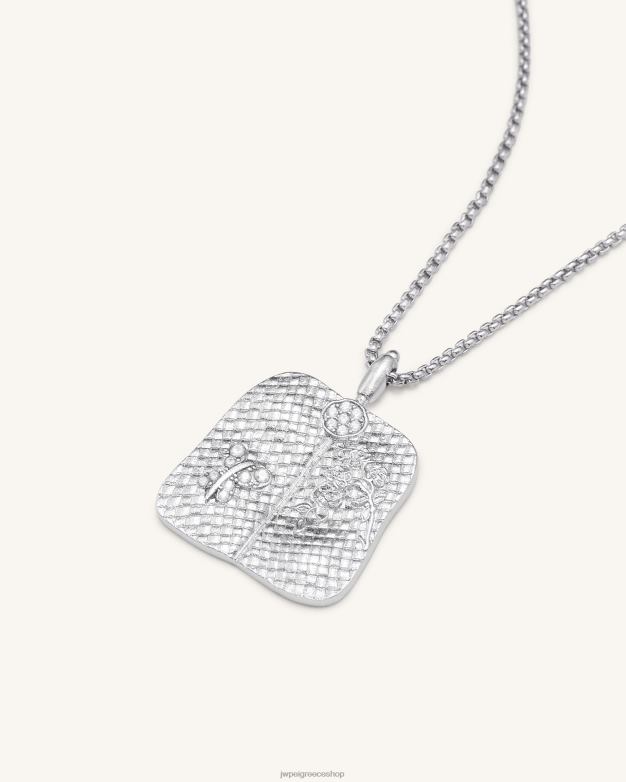 κολιέ JW PEI L4XRH356 Λευκό επιχρυσωμένο 18 καρατίων & λευκό ζιργκόν κολιέ μενταγιόν βεντάλια