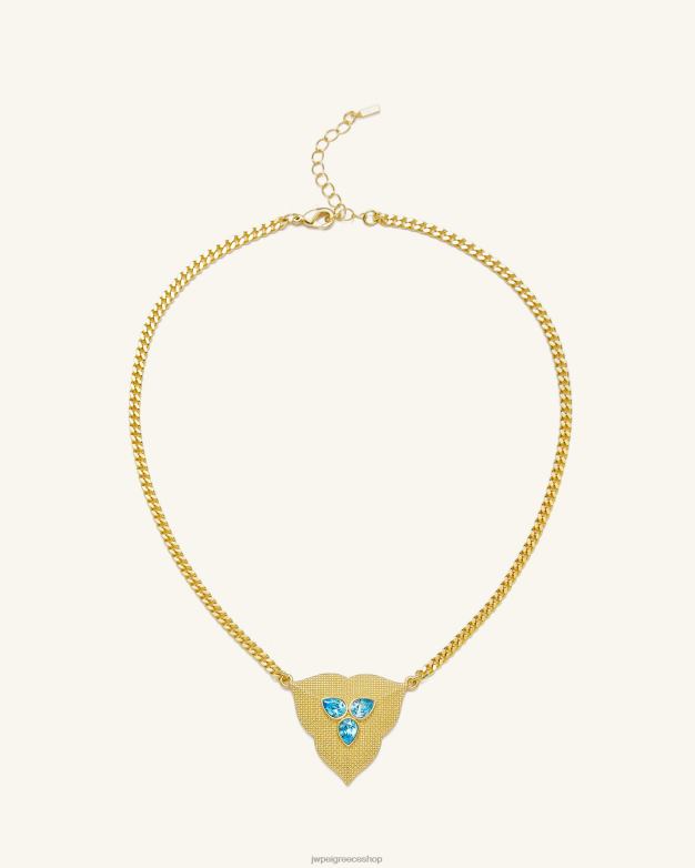 κολιέ JW PEI L4XRH359 Επίχρυσο 18 καρατίων & γαλαζοπράσινα ζιργκόν κολιέ με κρεμαστό φύλλο