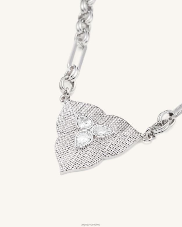 κολιέ JW PEI L4XRH360 Λευκό επιχρυσωμένο 18 καρατίων & λευκό ζιργκόν κολιέ με κρεμαστό φύλλο