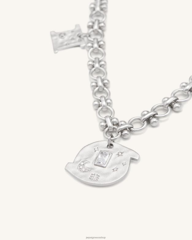 κολιέ JW PEI L4XRH368 Λευκό επιχρυσωμένο 18 καρατίων & λευκό ζιργκόν cosmos στρογγυλό κολιέ πολλαπλών γούριων