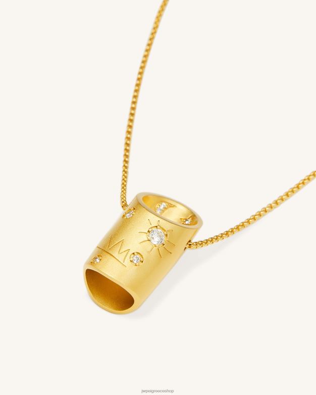 κολιέ JW PEI L4XRH401 Επίχρυσο 18 καρατίων & λευκό ζιργκόν κολιέ από μπαμπού