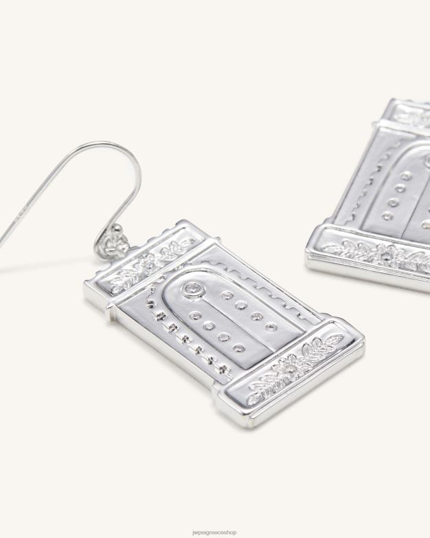 σκουλαρίκια JW PEI L4XRH353 Λευκό επιχρυσωμένο 18 καρατίων & λευκό ζιργκόν ρωμαϊκά σκουλαρίκια με τόξο
