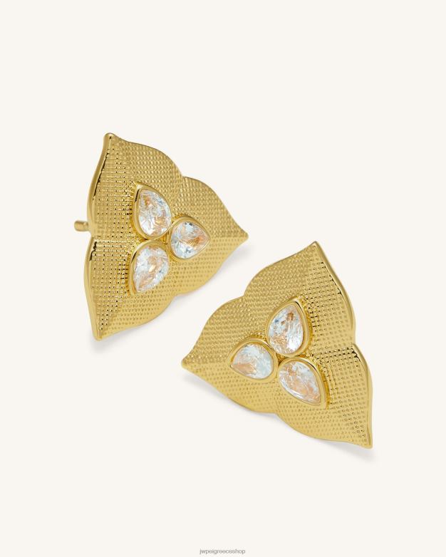 σκουλαρίκια JW PEI L4XRH361 Επίχρυσο 18 καρατίων & λευκό ζιργκόν σκουλαρίκια σε φύλλα