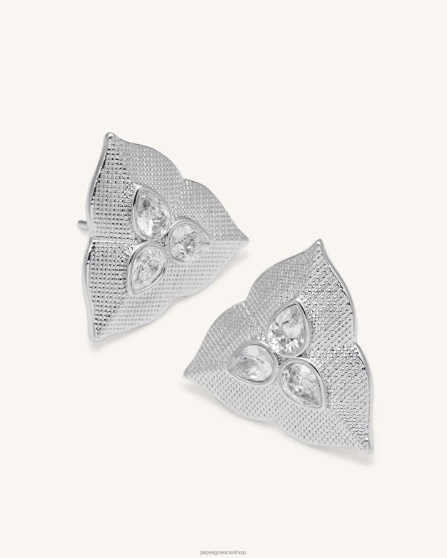 σκουλαρίκια JW PEI L4XRH362 Λευκό επιχρυσωμένο 18 καρατίων & λευκό ζιργκόν σκουλαρίκια σε φύλλα