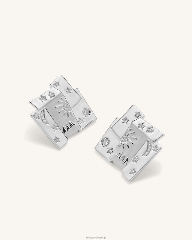 σκουλαρίκια JW PEI L4XRH377 Λευκό επιχρυσωμένο 18 καρατίων & λευκό ζιργκόν Σκουλαρίκια cosmos συνδυαστικά