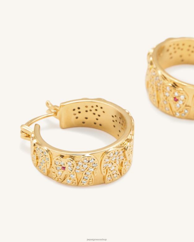 σκουλαρίκια JW PEI L4XRH378 Επίχρυσο 18 καρατίων & λευκό ζιργκόν & κόκκινο κορούνδιο σκουλαρίκια ελέφαντα