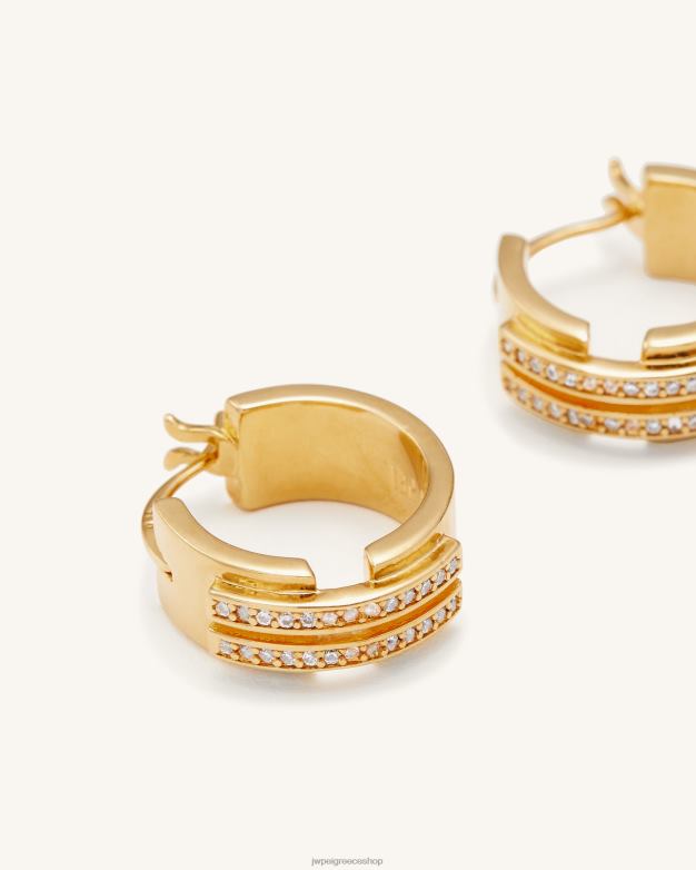 σκουλαρίκια JW PEI L4XRH380 Επίχρυσο 18 καρατίων & λευκό ζιργκόν κρίκοι σκουλαρίκια