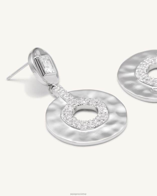 σκουλαρίκια JW PEI L4XRH385 Λευκό επιχρυσωμένο 18 καρατίων & λευκό ζιργκόν γεωμετρικά διάτρητα μικρά στρογγυλά σκουλαρίκια