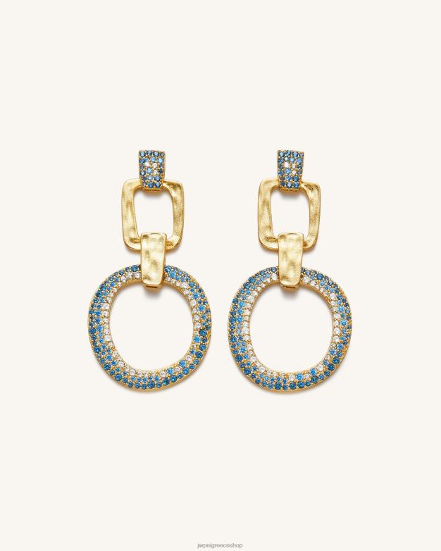 σκουλαρίκια JW PEI L4XRH391 Επίχρυσο 18 καρατίων & νανο μπλε της θάλασσας γεωμετρικά διάτρητα στρογγυλά σκουλαρίκια