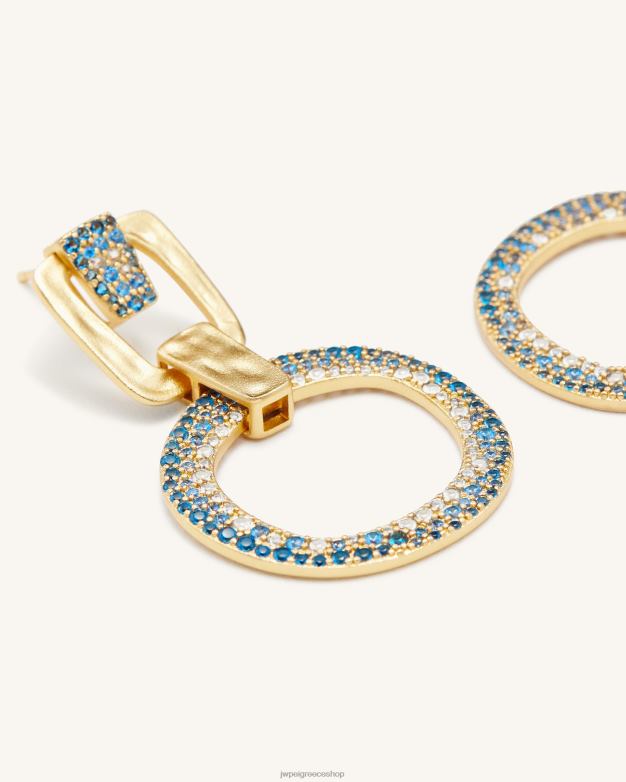 σκουλαρίκια JW PEI L4XRH391 Επίχρυσο 18 καρατίων & νανο μπλε της θάλασσας γεωμετρικά διάτρητα στρογγυλά σκουλαρίκια