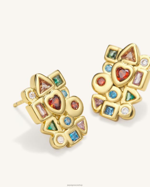σκουλαρίκια JW PEI L4XRH398 Επίχρυσο 18 καρατίων & πολύχρωμο ζιργκόν Σκουλαρίκια με γεωμετρικό συνδυασμό