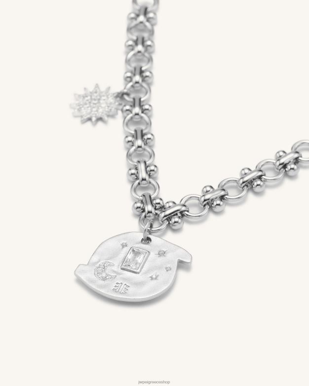 βραχιόλι JW PEI L4XRH366 Λευκό επιχρυσωμένο 18 καρατίων & λευκό ζιργκόν cosmos στρογγυλό βραχιόλι πολλαπλών γούριων