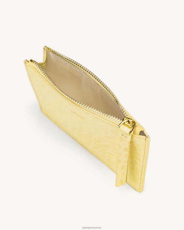 κάτοχος κάρτας JW PEI L4XRH299 ανοιχτό κίτρινο κροκ θήκη για κάρτες quinn με φερμουάρ