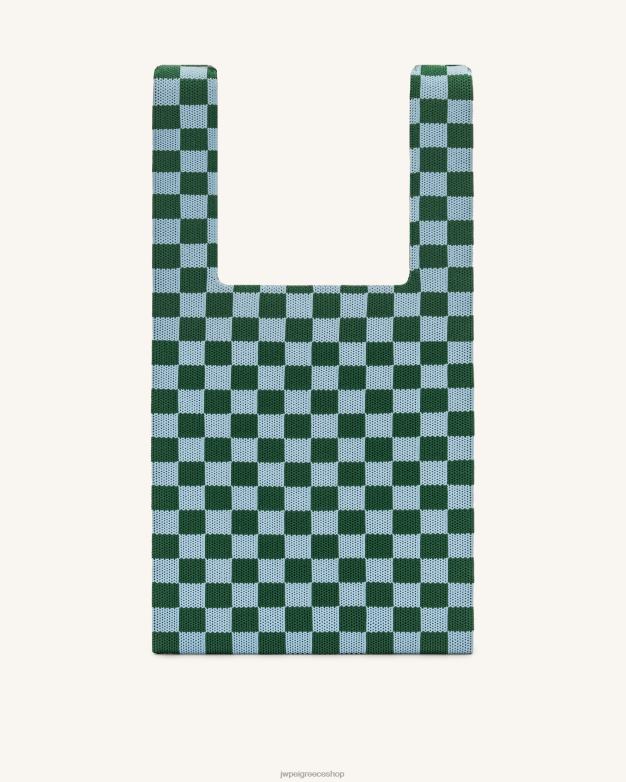 τσάντα totes JW PEI L4XRH243 σκούρο πράσινο & πάγος πλεκτή τσάντα σκακιέρας καριτέ