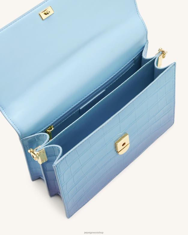 τσάντα χιαστί JW PEI L4XRH42 μπλε & μωβ ντεγκραντέ κροκ mini flap χιαστί