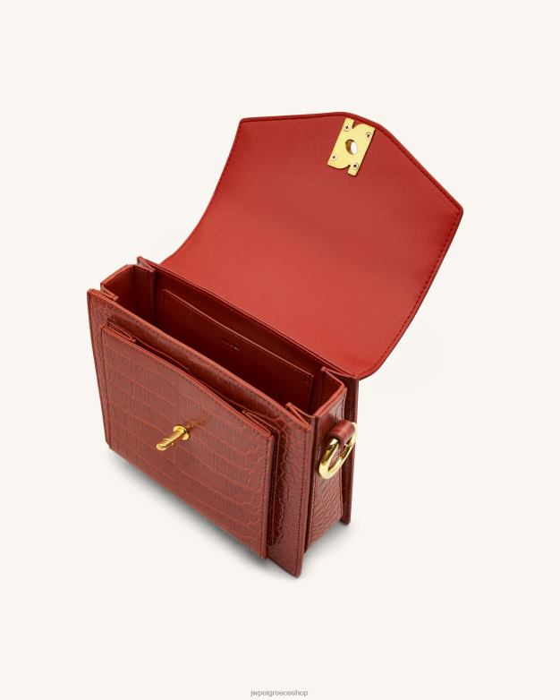 τσάντα λαβής JW PEI L4XRH182 κροκό κόκκινο κρασί τσάντα lucy