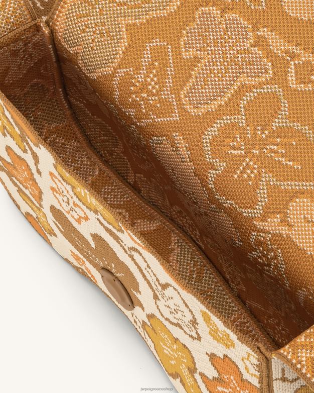 τσάντα ώμου JW PEI L4XRH149 συλλογή λουλουδιών - καφέ & πορτοκαλί & μπεζ πλεκτή τσάντα ώμου becci