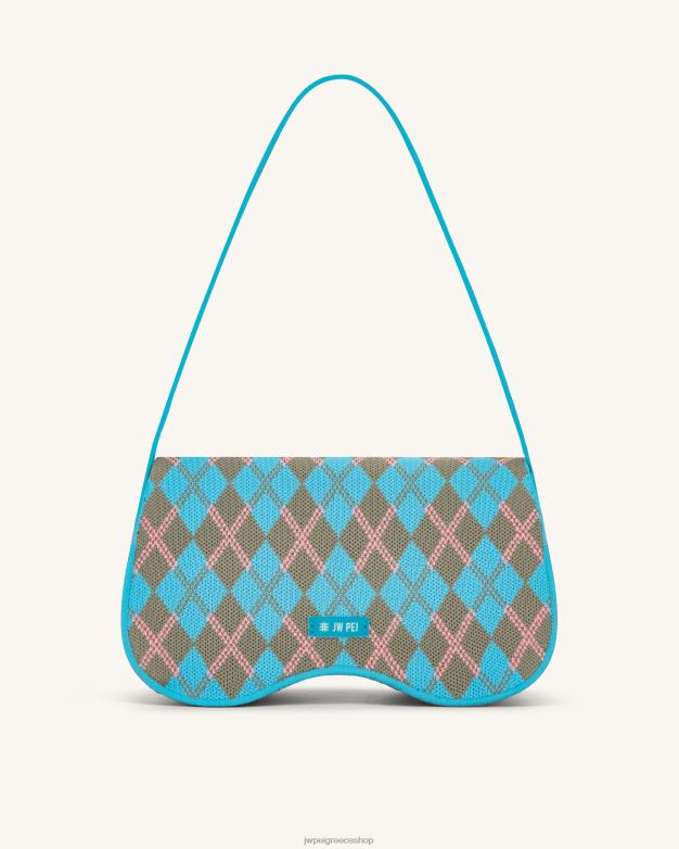 τσάντα ώμου JW PEI L4XRH151 μπλε της λίμνης & γκρι πράσινο & ροζ πλεκτή τσάντα ώμου becci