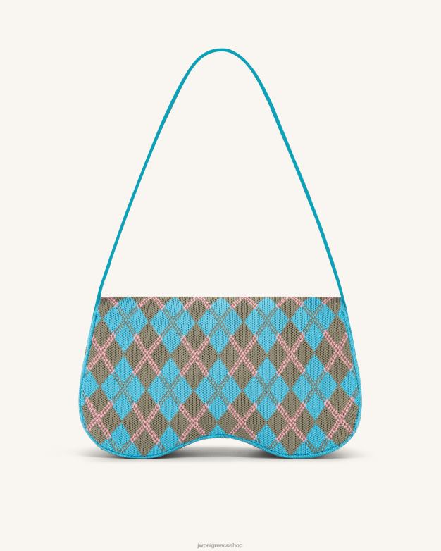τσάντα ώμου JW PEI L4XRH151 μπλε της λίμνης & γκρι πράσινο & ροζ πλεκτή τσάντα ώμου becci