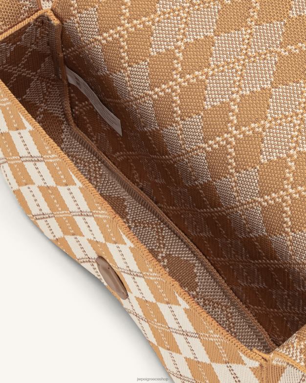 τσάντα ώμου JW PEI L4XRH153 πορτοκαλί & ιβουάρ & καφέ πλεκτή τσάντα ώμου becci